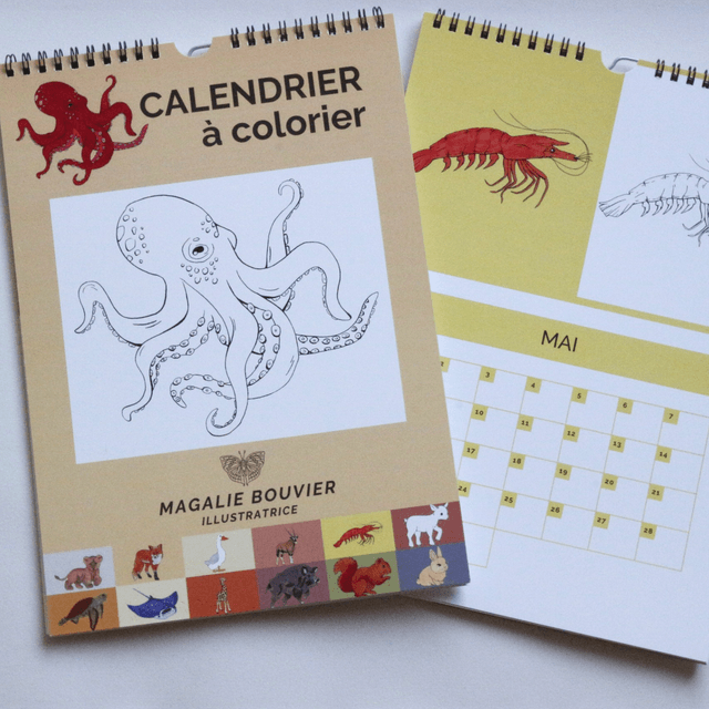 Calendrier animalier à colorier